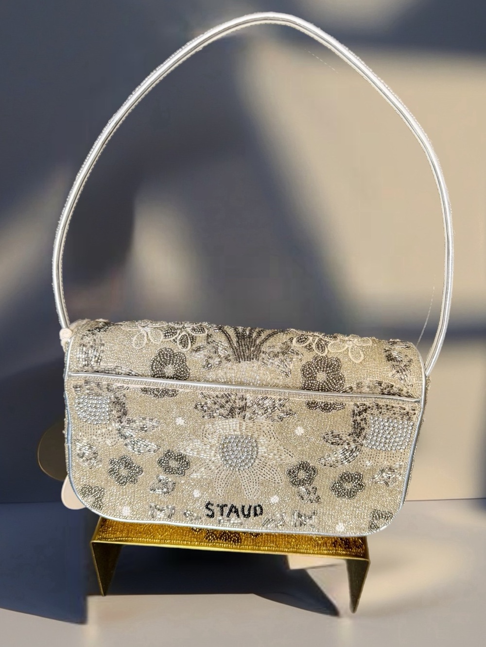 STAUD Silver Garden Party Beaded Tommy Bag - Picture 2 of 12